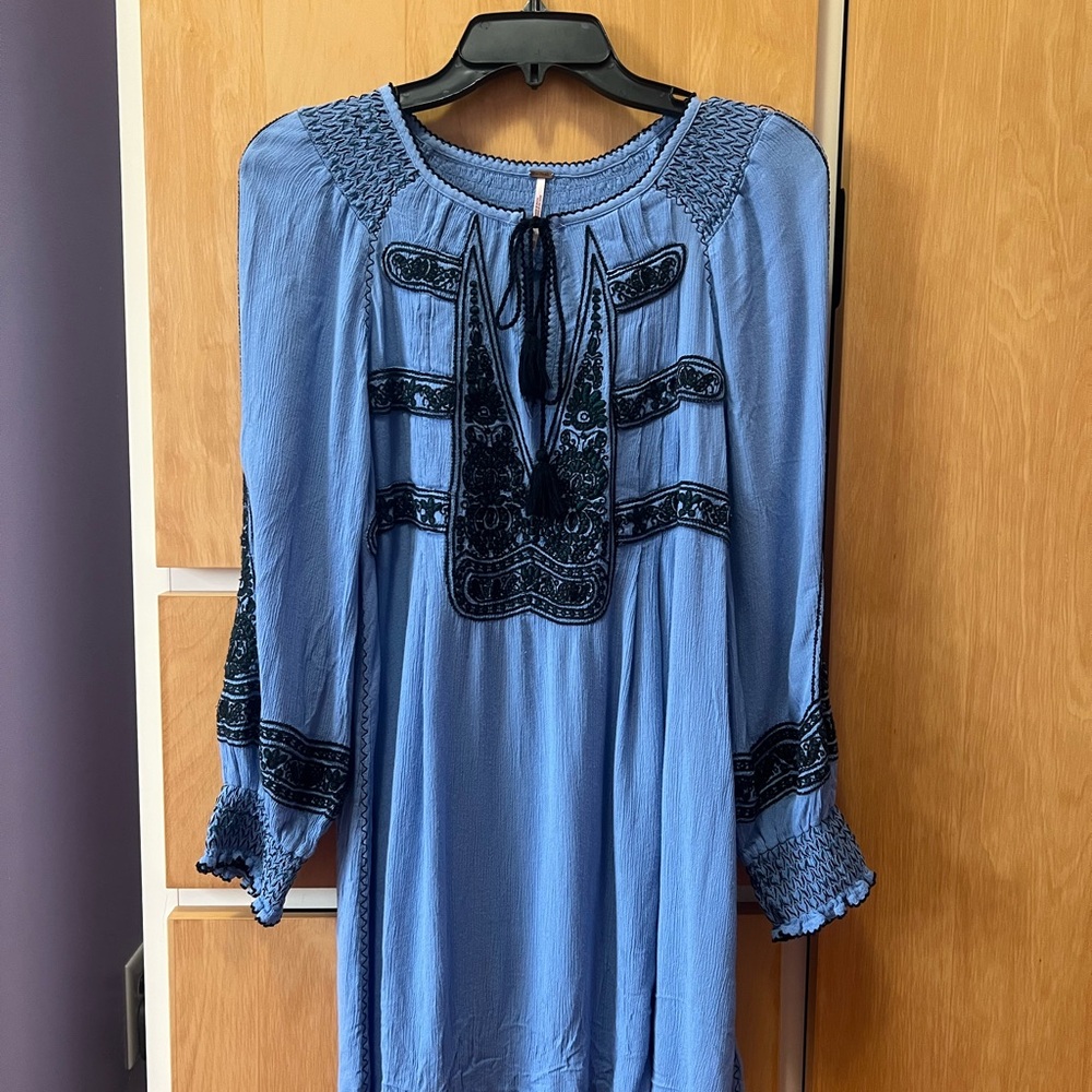 Free People Blue Embroidery Dress